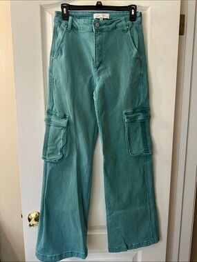 Wide Leg Cargo Jeans in Teal